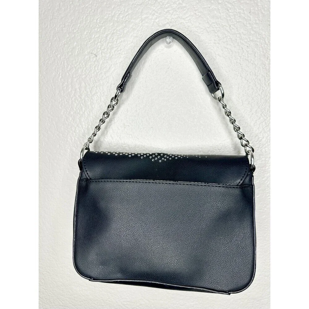 Juicy Couture Shoulder Bag Womens Small Black Faux Leather Studded Chain Strap